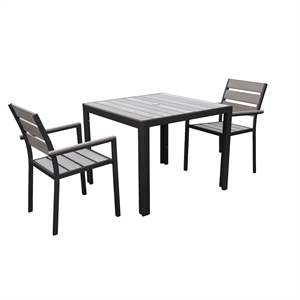corliving 3pc sun bleached black aluminum outdoor dining set with square table