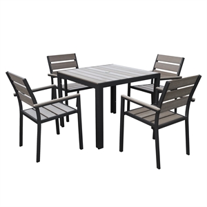 corliving 5pc sun bleached black aluminum outdoor dining set with square table