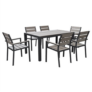 corliving 7pc sun bleached black aluminum frame outdoor dining set