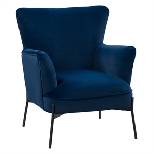 corliving elwood wingback accent chair in blue luxe velvet fabric