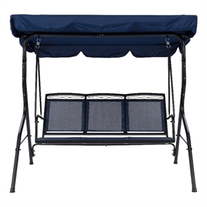 corliving navy mesh 3-seat powder coated metal frame patio swing with canopy
