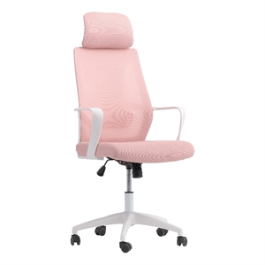 corliving workspace fabric mesh back pink and white office chair