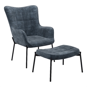 charlotte dark teal blue velvet fabric wingback accent chair with stool
