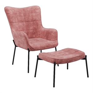 charlotte salmon pink velvet fabric wingback accent chair with foot stool