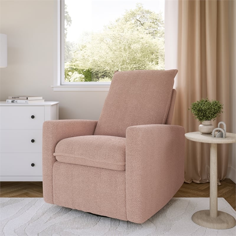 Caillie Pink Boucle Fabric Upholstered Contemporary Glider Recliner Chair