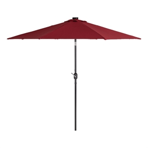 pegasus 9ft burgundy red fabric tilting patio umbrella w solar power led lights
