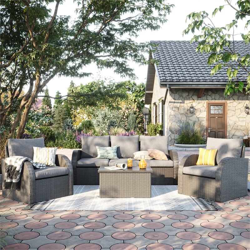 Brisbane Wicker / Rattan Outdoor Middle Sectional Piece with Light Gray