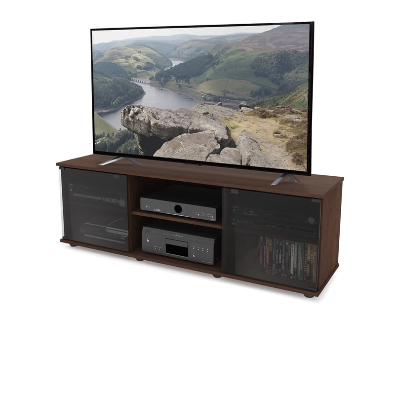 Fiji Maple Brown Engineered Wood TV Stand with Glass Doors - For TVs up to 75