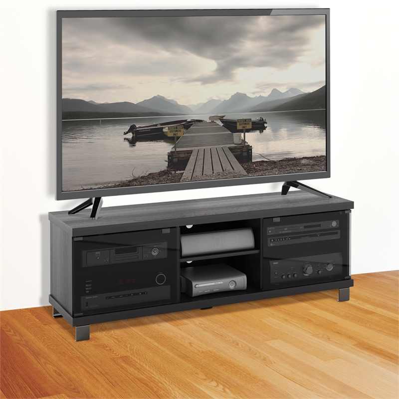Holland Black Engineered Wood TV Stand with Glass Doors - For TVs up to 75