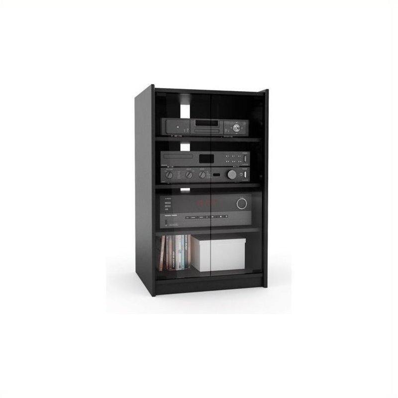 Corliving Cranley Audio Component Stand With Glass Doors In Black