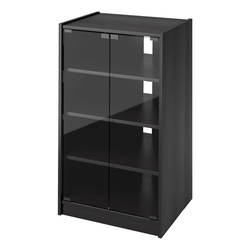 Corliving Ravenwood Contemporary Audio Component Stand with Glass Doors in Black