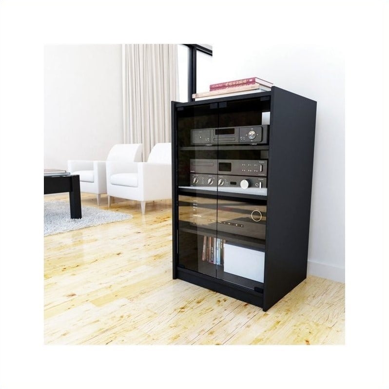 Corliving Cranley Audio Component Stand With Glass Doors In Black