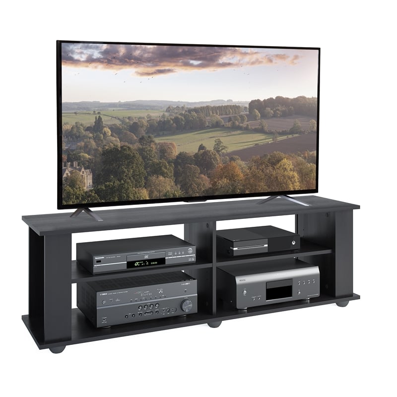 Fillmore Black Engineered Wood TV Stand with Open Shelves for TVs up to 75