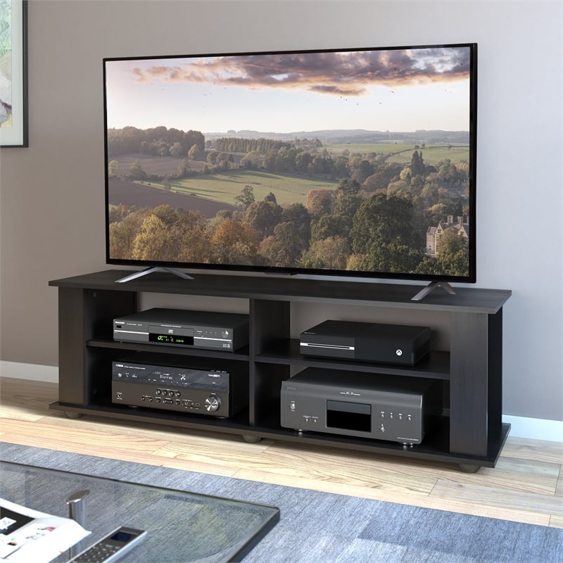 CorLiving Fillmore Black Engineered Wood TV Stand w/ Open Shelves - TVs upto 75