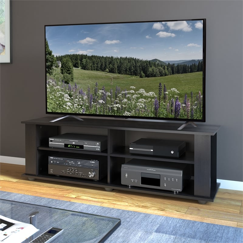 Fillmore Black Engineered Wood TV Stand with Open Shelves for TVs up to 75