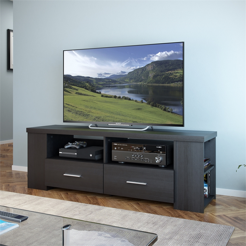 Fernbrook Black Engineered Wood TV Stand with Generous Storage for TVs up to 75