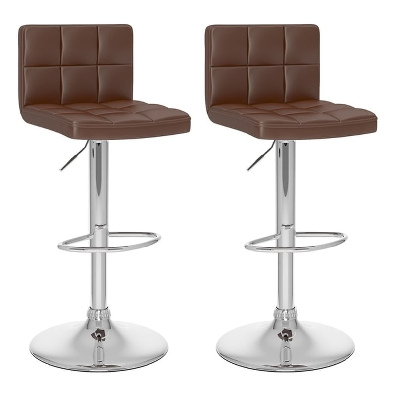 Zion Brown PU Fabric Upholstered Adjustable Mid Back Tufted Barstools - Set of 2