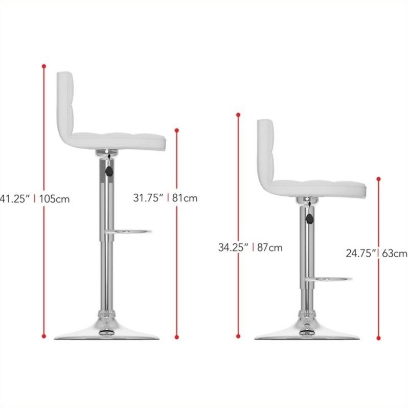 32" High Back Adjustable Bar Stool in White (Set of 2) B417UPD