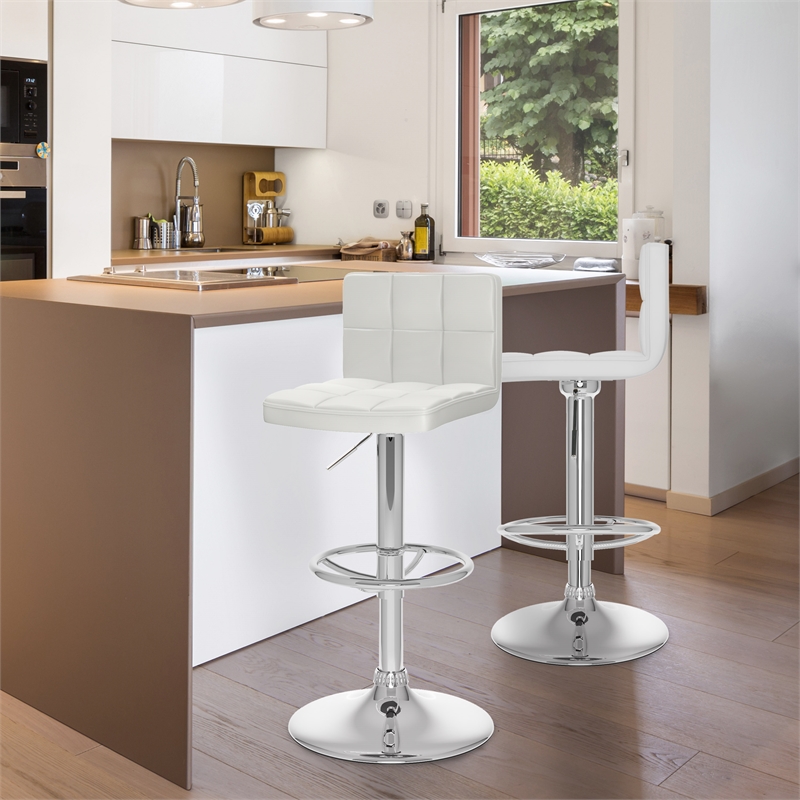 CorLiving Adjustable Mid Back Tufted White Faux Leather Barstool