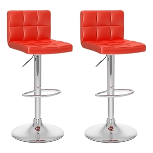 Zion Red PU Fabric Upholstered Adjustable Low Back Tufted Barstools - Set of 2