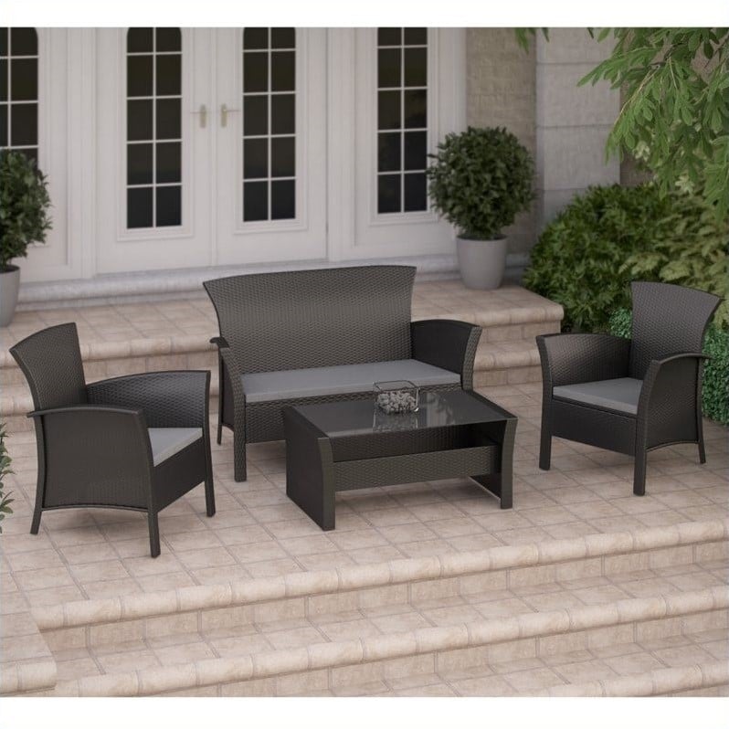 Corliving Cascade 4 Pc Patio Set In Black Rope Weave Pcs 506 K