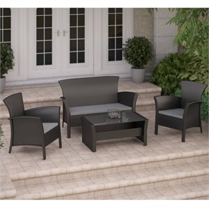 CorLiving Cascade 4 Pc Patio Set in Black Rope Weave