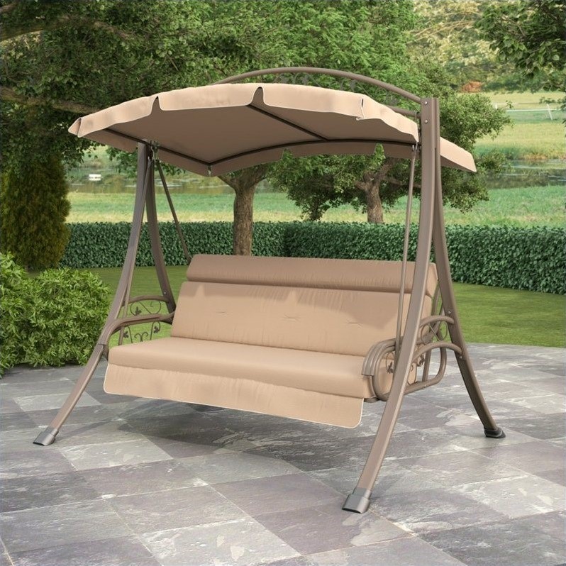 Corliving Nantucket Patio Swing With, Outdoor Glider With Canopy