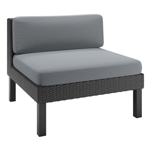 Oakland Black Wicker / Rattan Frame Middle Patio Seat with Gray Cushions