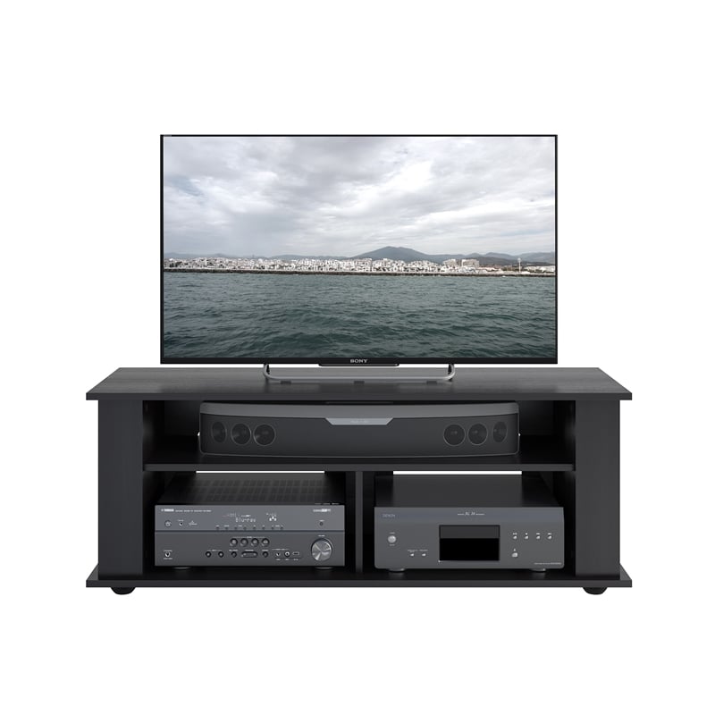 Bakersfield Black Engineered Wood TV Stand with Open Shelves for TVs up to 55