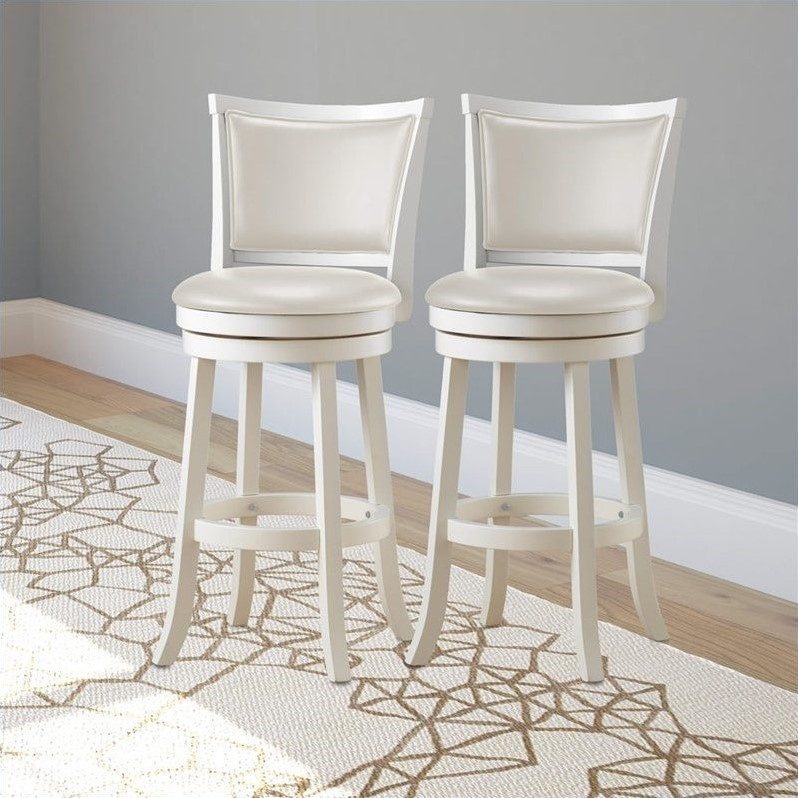 29" High Back Bar Stool in White (Set of 2) - DWG-119-B