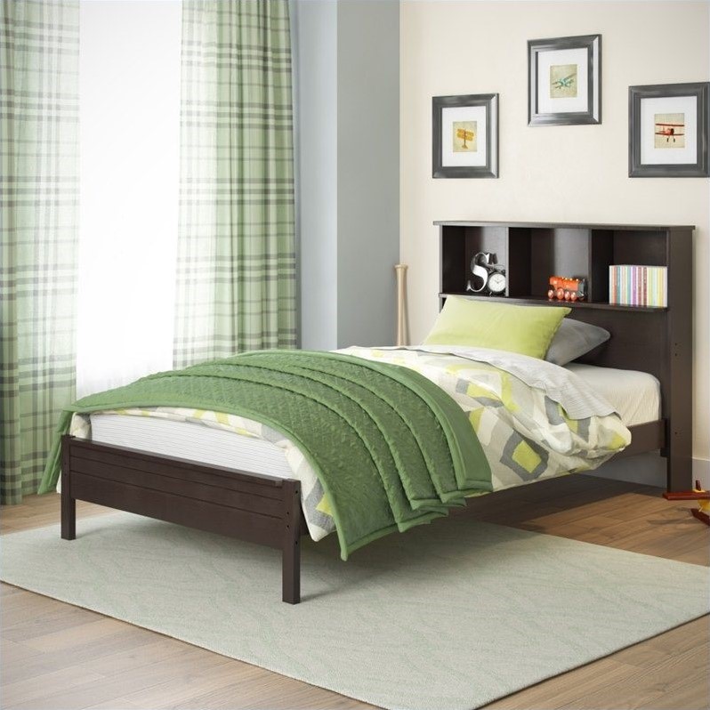 Twin Single Bed with Bookcase Headboard in Dark Cappuccino BAF590S
