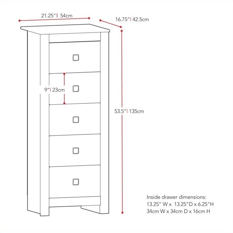 Tall Boy Chest of Drawers Dresser in Rich Espresso BMG371T