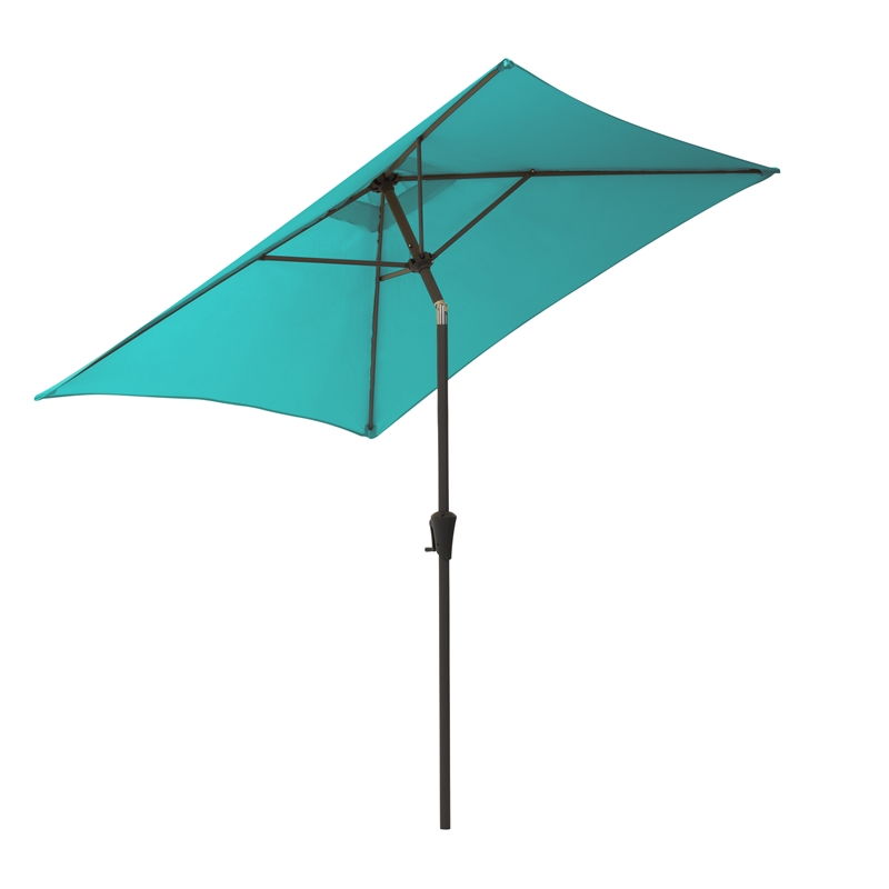 Corliving Square Tilting Turquoise Blue Fabric Patio Umbrella