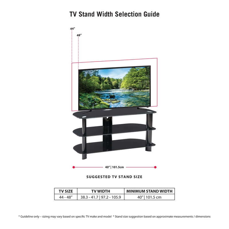 Laguna Black Glass Shelves & Satin Black Metal Supports TV Stand - TVs up to 48