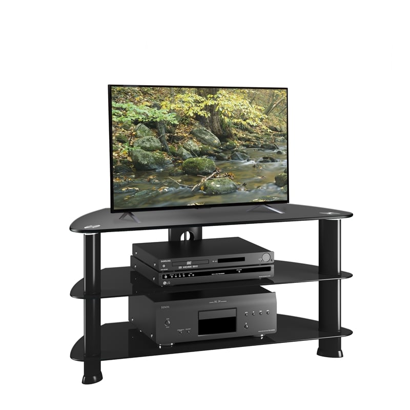 CorLiving Laguna Glass and Satin Black Metal TV Stand - For TVs up to 43