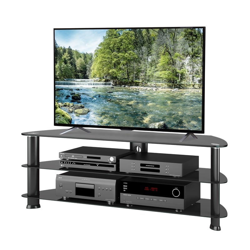 CorLiving Laguna Glass and Satin Black Metal TV Stand - For TVs up to 65