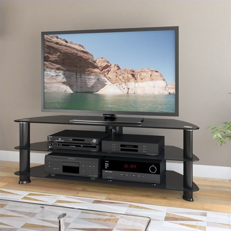 CorLiving Laguna Glass and Satin Black Metal TV Stand - For TVs up to ...