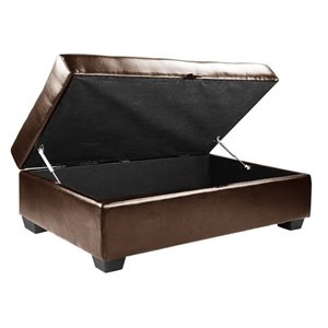 corliving antonio storage ottoman in brown bonded leather