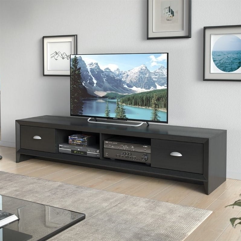 CorLiving Modern Black Engineered Wood TV Stand with Drawers for TVs up