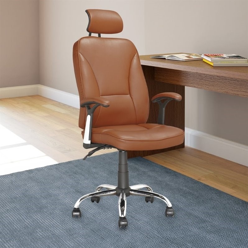 Faux Leather Swivel Office Chair in Light Brown - LOF-699-O