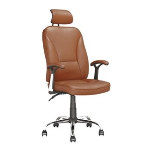 corliving workspace brown faux leather tilting office chair with headrest