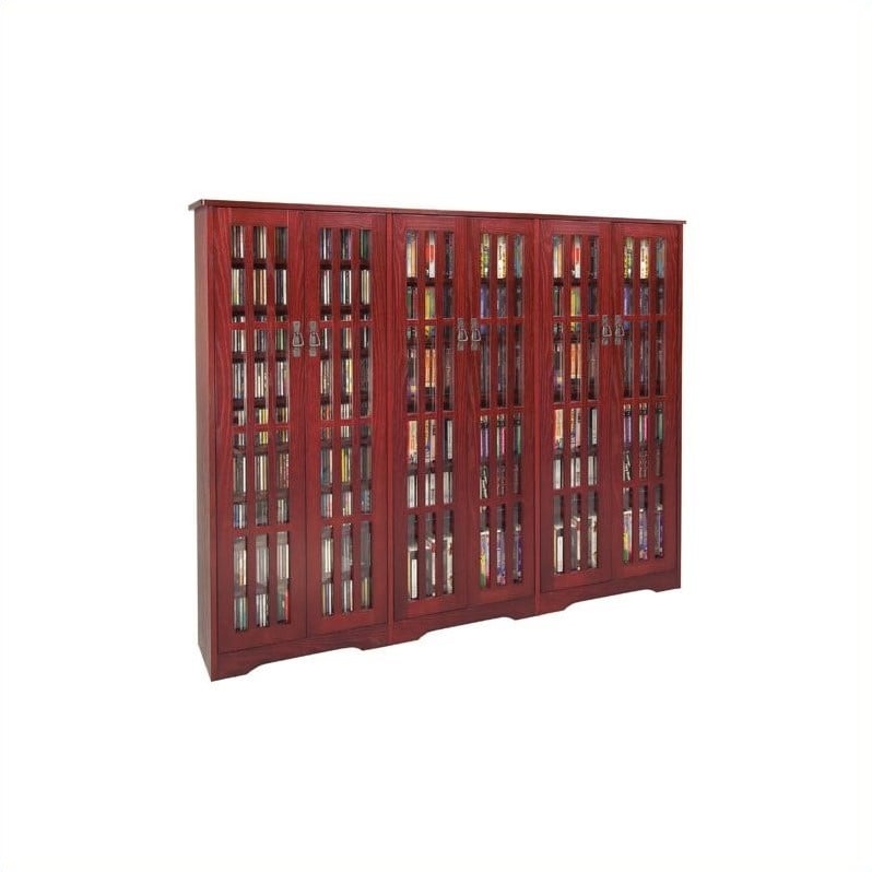 Leslie Dame Inlaid Glass Mission Multimedia Cabinet in Dark Cherry