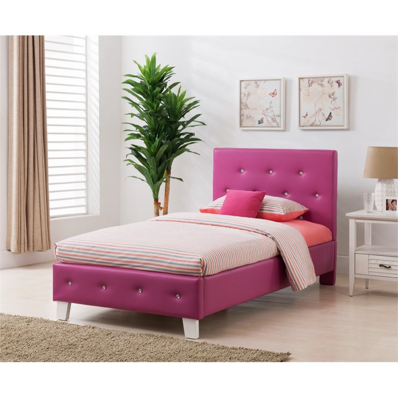 Boraam Kelsey Upholstered Twin Panel Bed in Pink 95112