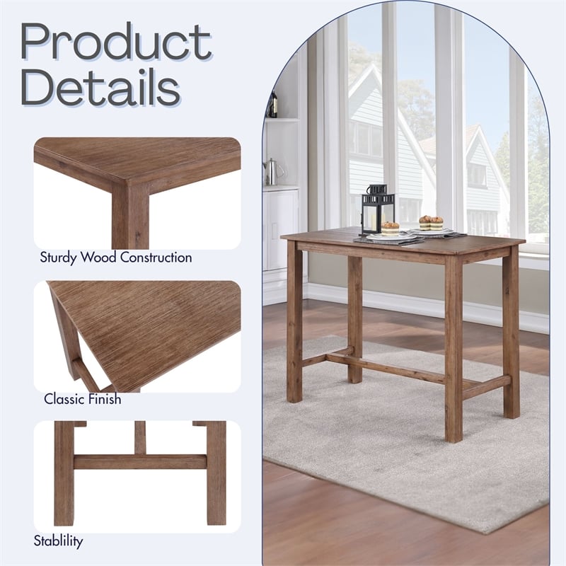 Boraam Wood Sonoma Pub Table in Barnwood Wire-Brush/Brown Finish