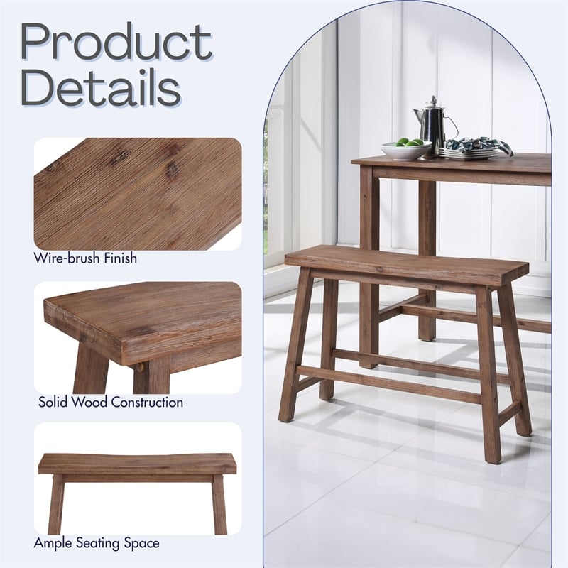 Boraam Wood Sonoma Bench in Barnwood Wire-Brush/Brown Finish