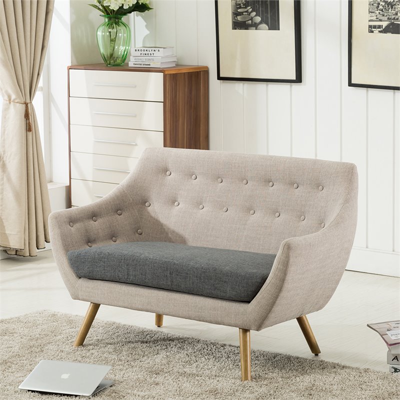 Boraam Wood Kara Tufted Loveseat in Gray and Natural Finish