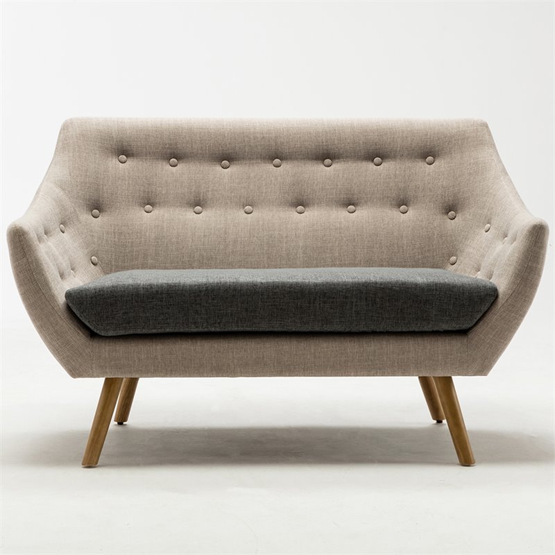 Boraam Wood Kara Tufted Loveseat in Gray and Natural Finish