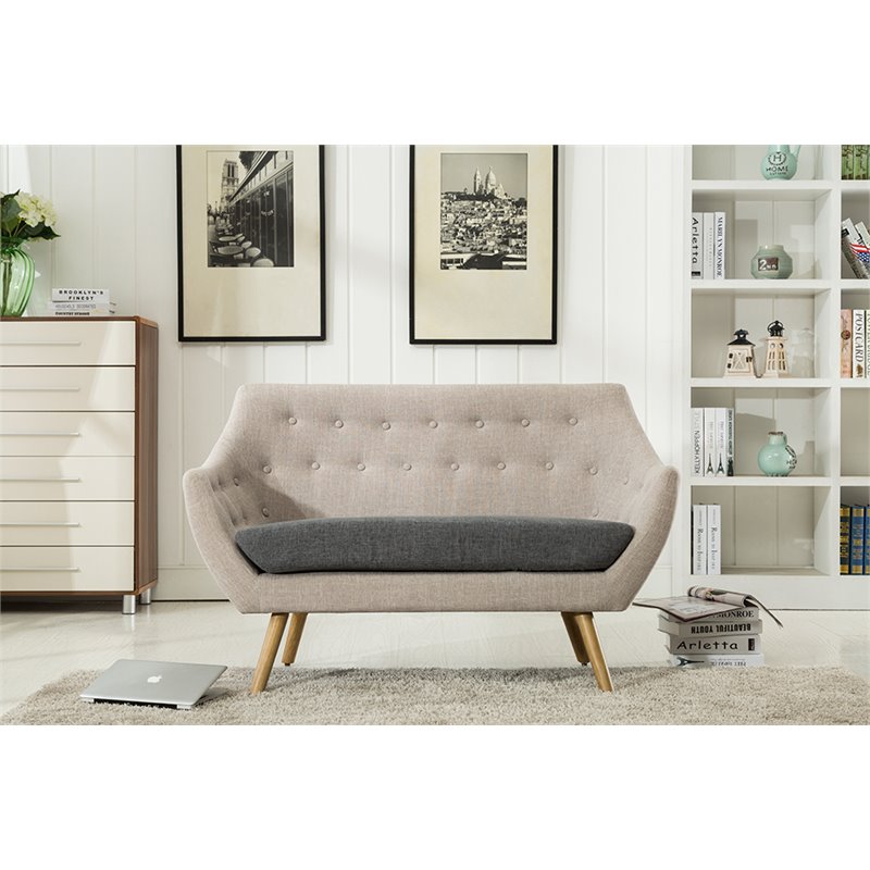 Boraam Wood Kara Tufted Loveseat in Gray and Natural Finish
