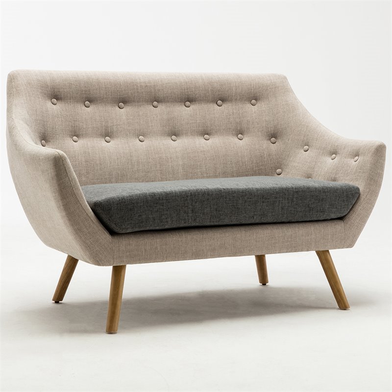 Boraam Wood Kara Tufted Loveseat in Gray and Natural Finish