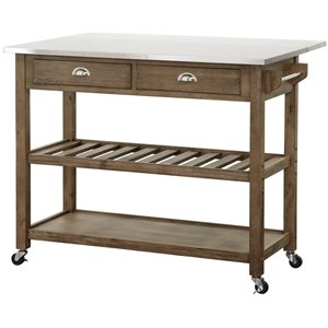Boraam Wood Sonoma Kitchen Cart with Drop-Leaf in Barnwood Wire-Brush Brown